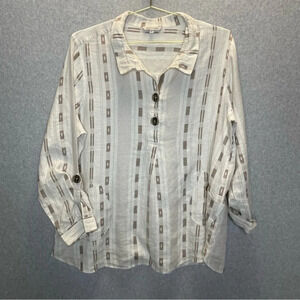 John Mark 100% Linen Roll Tab Henley Button Down Bucket Pocket Tunic Top